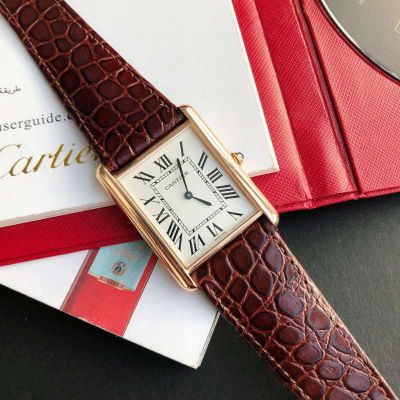 TW Factory Cartier Tank 762 Quartz Movement RG Case Crocodile Leather Strap Watch